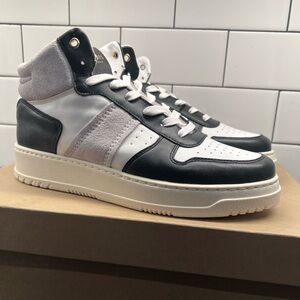 Greats Saint James Mid White/Black/Grey Premium Leather Lace-Up Sneakers‎